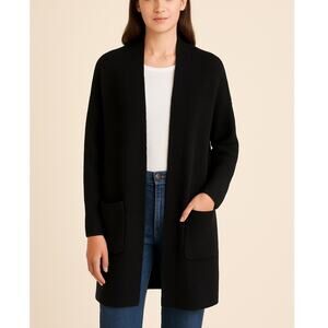 J Crew Open Front Cardigan Jacket Wool Blend Black